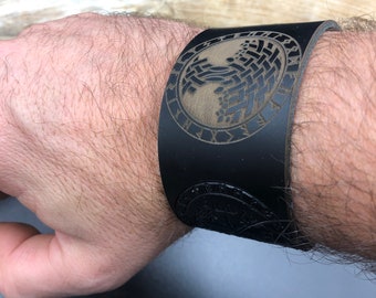 Laser Engraved Tree Of Life Leather Cuff : Viking Vegvisir Bracelet