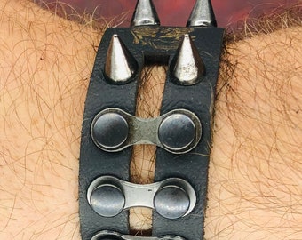 Biker Leather Chain Bracelet : Handmade Motorcycle Wristband
