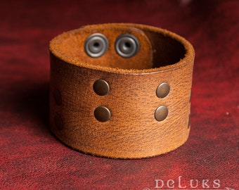Brown Buffalo Leather Cuff Bracelet : Unisex Biker Style
