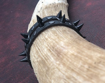Spiked Leather Bracelet : Handmade Black Gothic Cuff