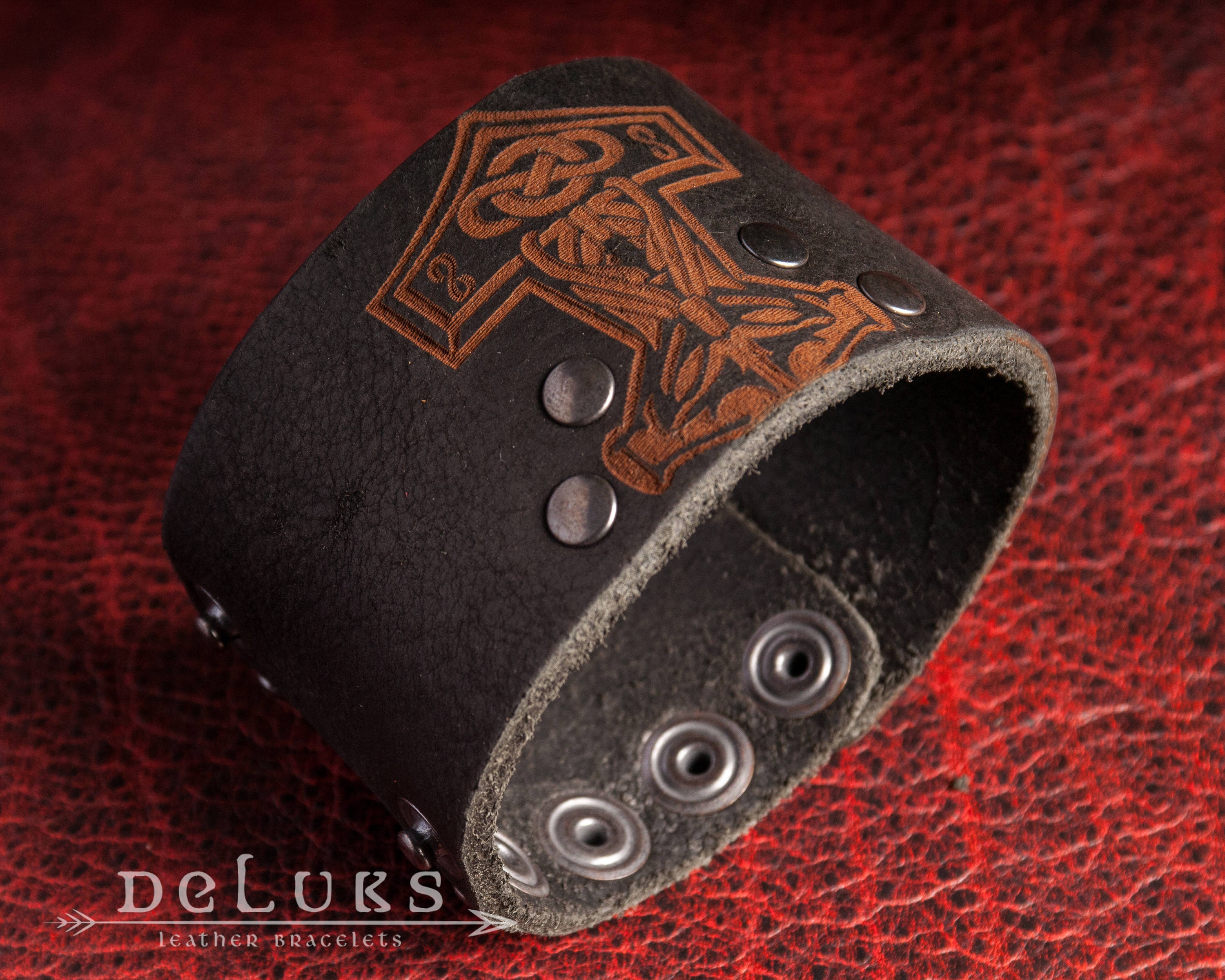 THOR HAMMER Leather Black Bracelet , Midgard Bracelets