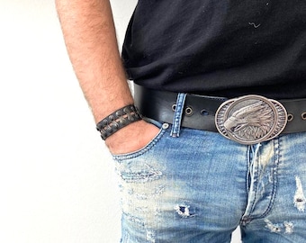 Biker Leather Bracelet with Chain Detail | Handmade Adjustable Wristband | Rugged Unisex Accessory