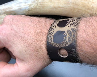 Tree of Life Leather Bracelet : Viking Cuff Wristband
