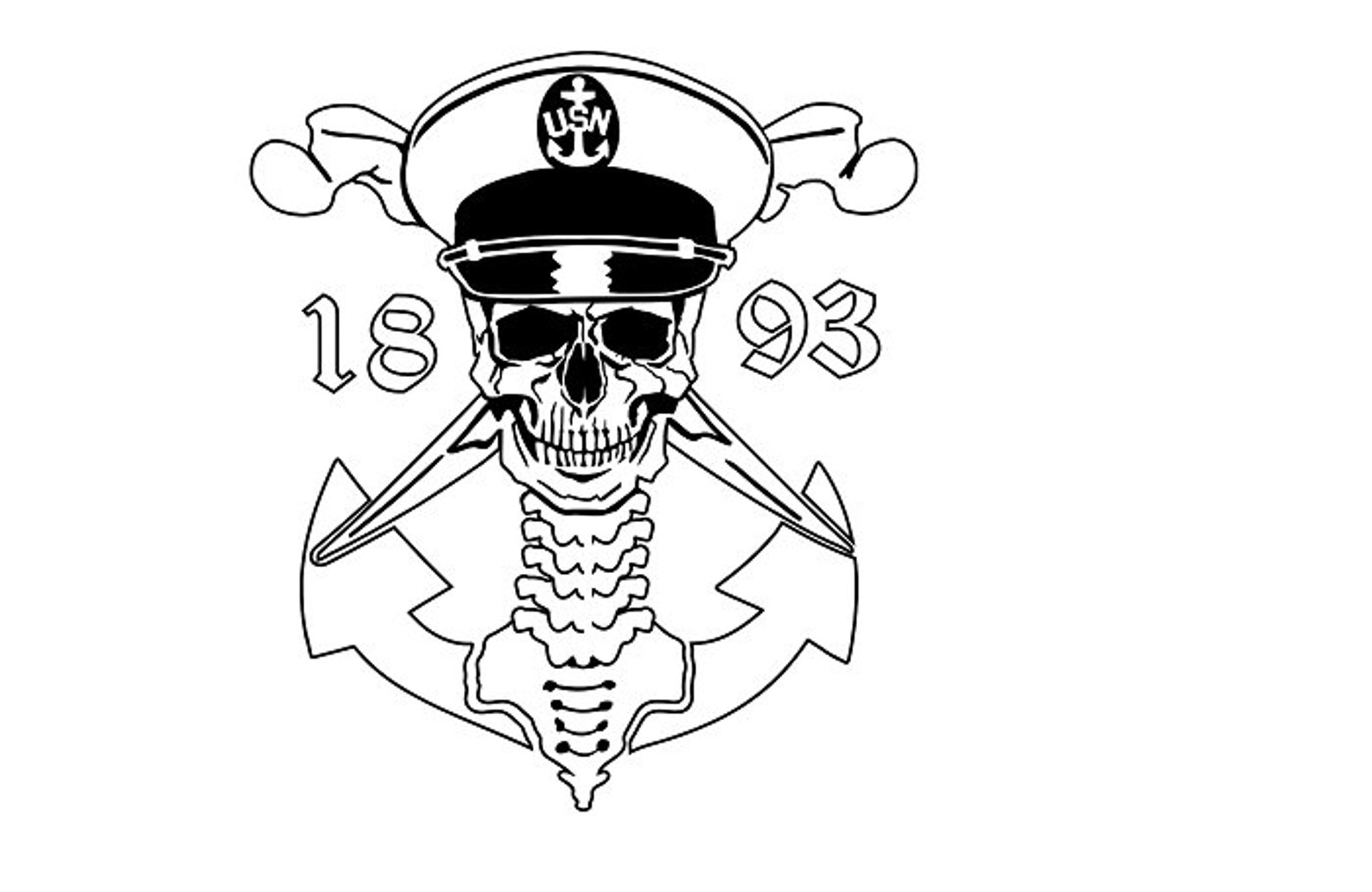 White Navy Chief Skull and Cross bones Backbone anchor PNG | Etsy