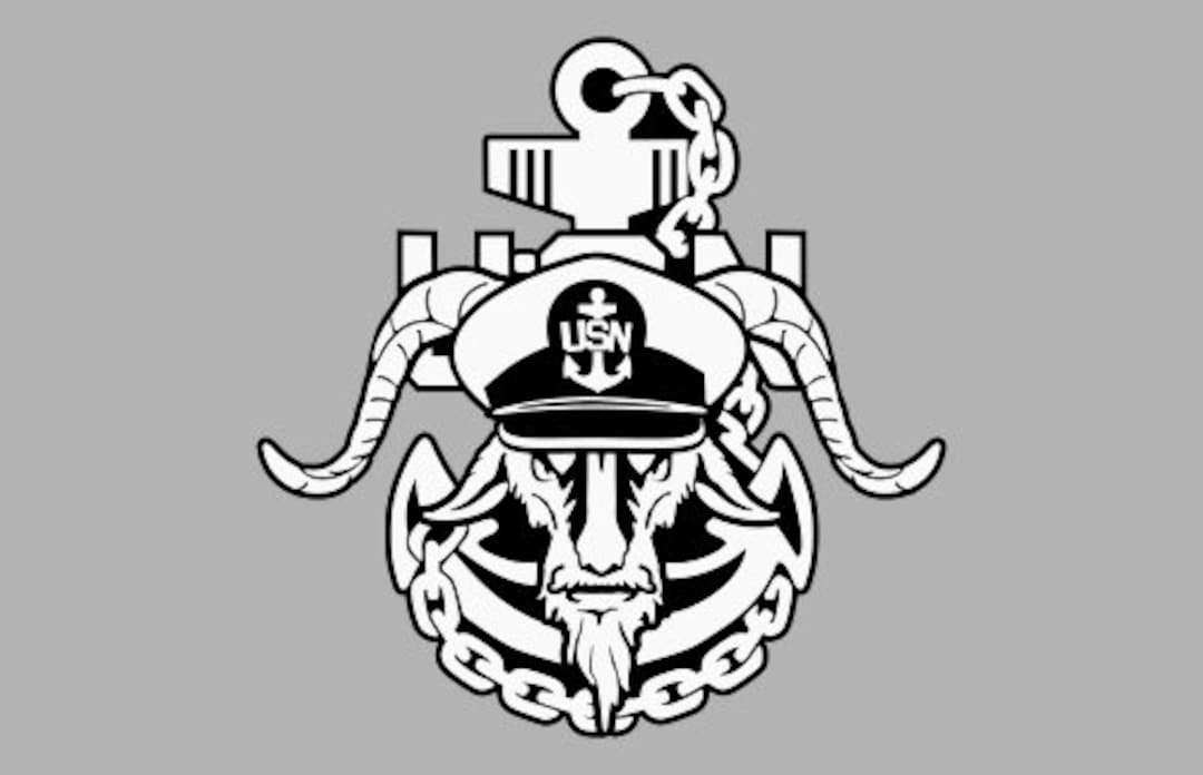 High Quality Navy Chief With Goat Head Anchor Black and White Svg