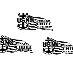 Alle 3 Pensionierten Marine Häuptling, Senior, Master Chief Anker mit Amerikanischer Flagge svg Vektor und png digitale Dateien