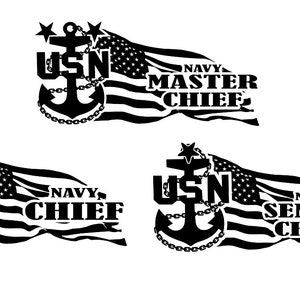 Alle 3 Navy Chief, Senior, Master Chief Anker mit Amerikanischer Flagge svg Vektor und png digitale Dateien