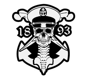 White Navy Chief Skull and Cross bones Backbone anchor PNG, svg vector digital file