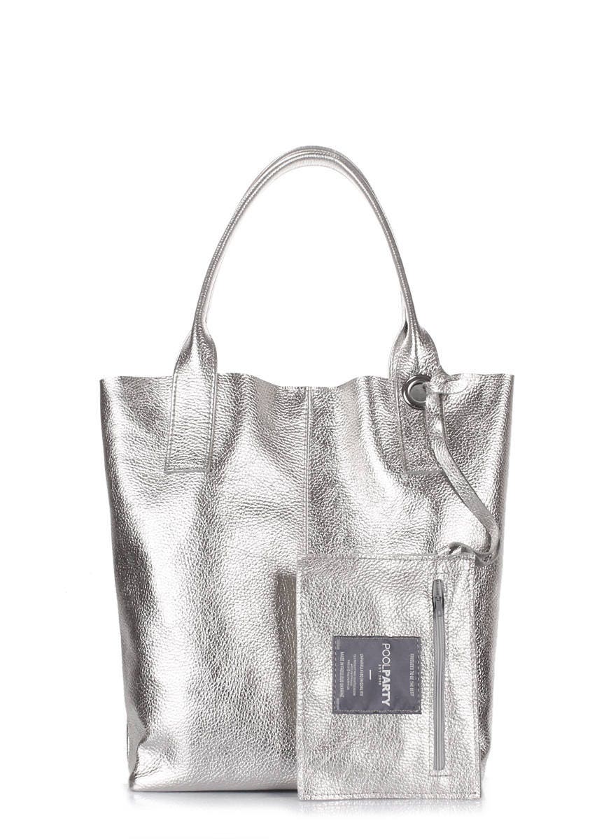 Silver Leather Tote Bag, Leather Bag, Silver Tote, Women Tote, Woman ...