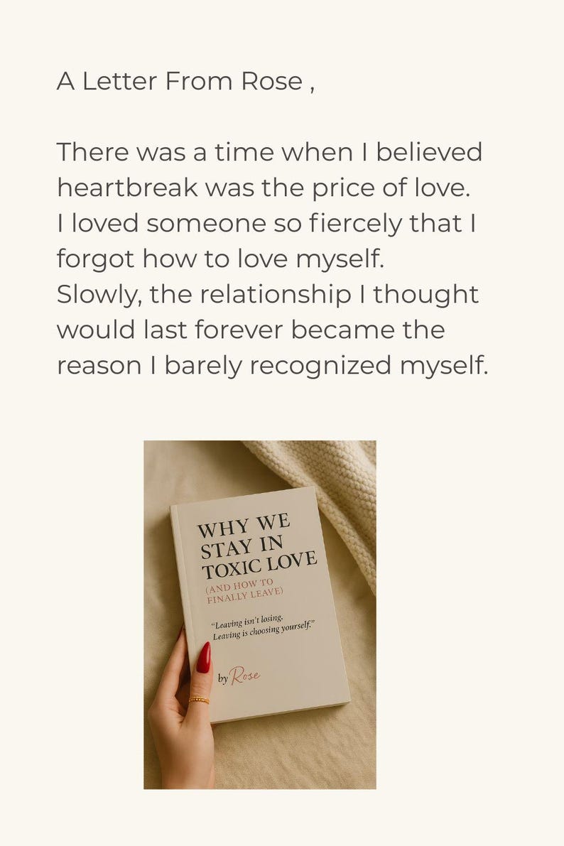 K&ouml;nnte beinhalten: Ein Buch mit dem Titel "WHY WE STAY IN TOXIC LOVE" wird von einer Person gehalten. Das Cover des Buches ist wei&szlig; mit schwarzem Text. Der Text "Leaving isn't loving. Leaving is choosing yourself." ist ebenfalls sichtbar. Der Autor ist Rose.