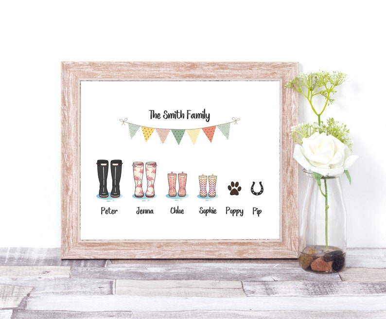 Family Welly Boot Print, Personalised Family Print, Welly Boot Family, Welly Print, Family Wellington Boot Print, Custom family portrait 