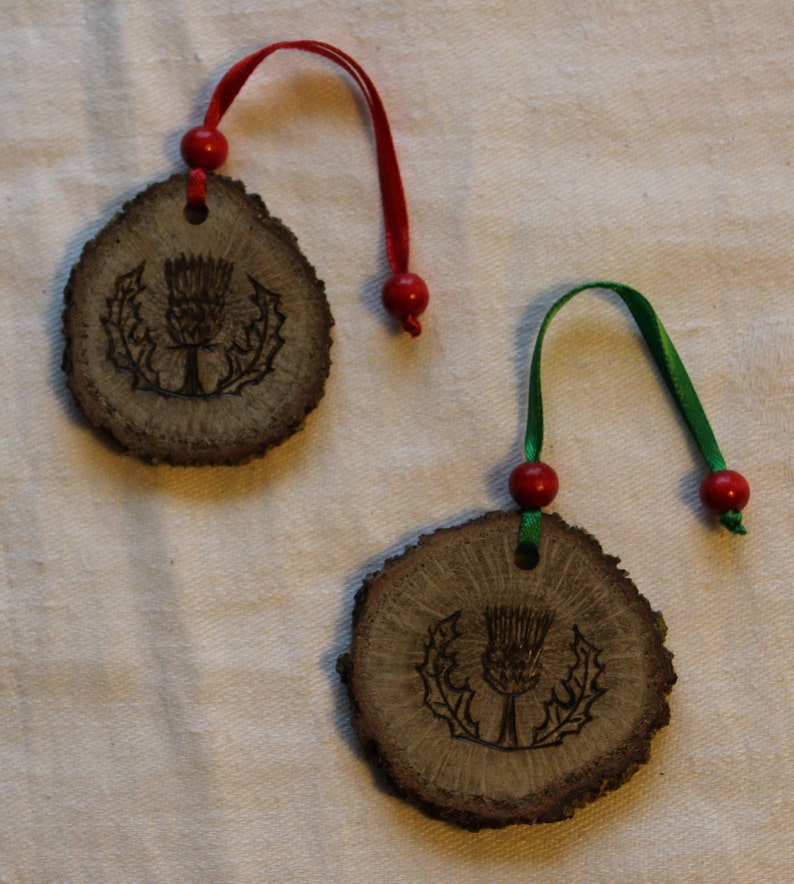 Scottish Thistle Christmas Tree Ornament Live Edge Wooden Etsy