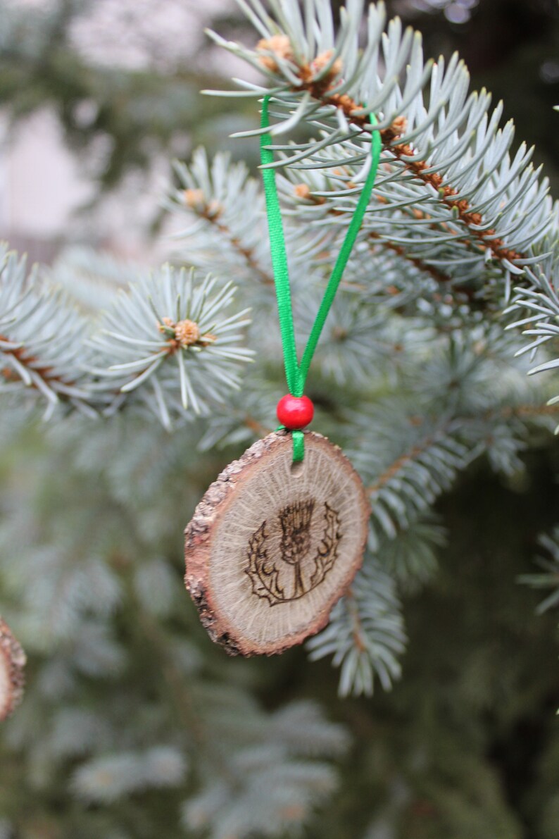 Scottish Thistle Christmas Tree Ornament Live Edge Wooden Etsy