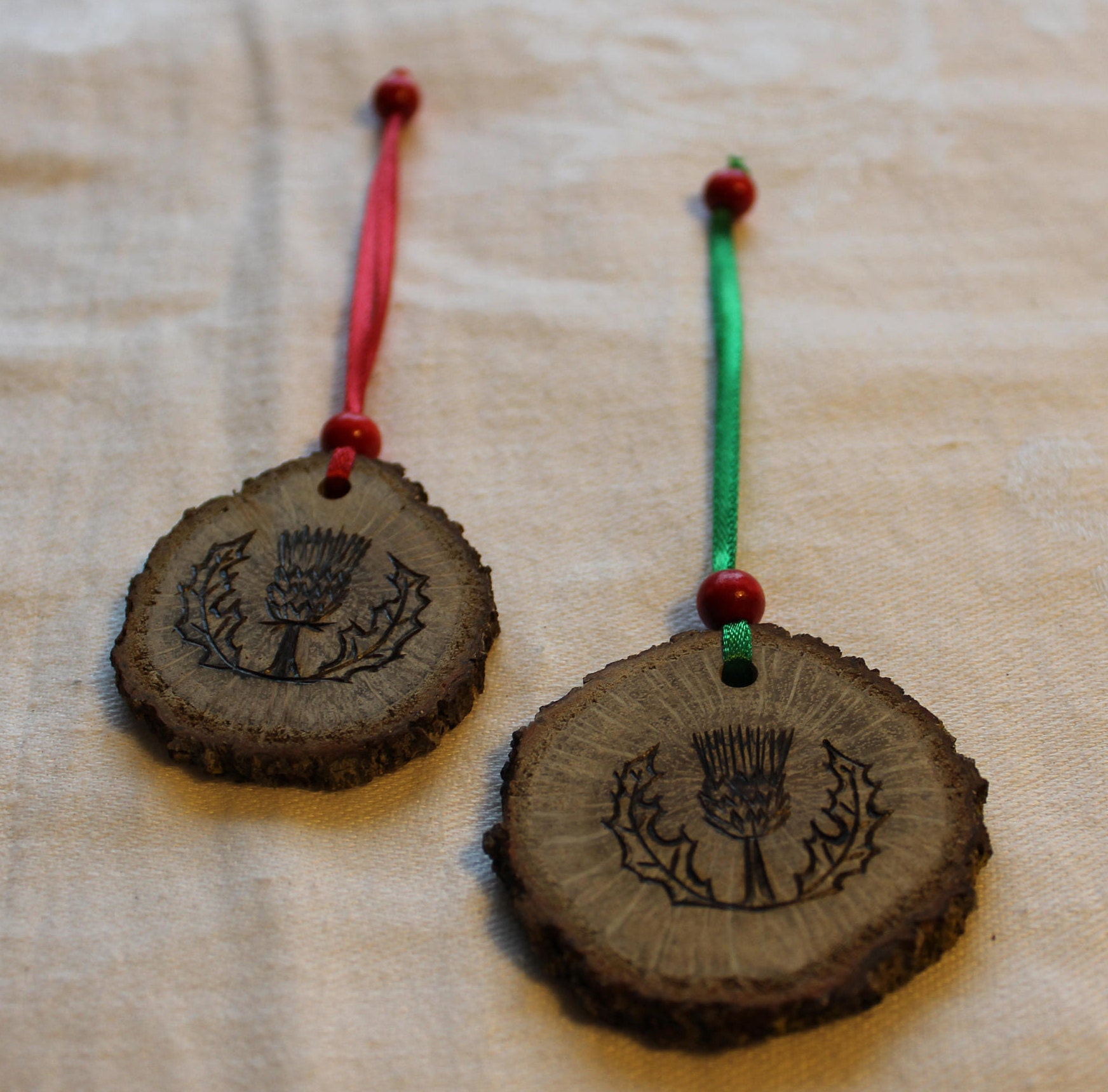 Scottish Thistle Christmas Tree Ornament Live Edge Wooden Etsy