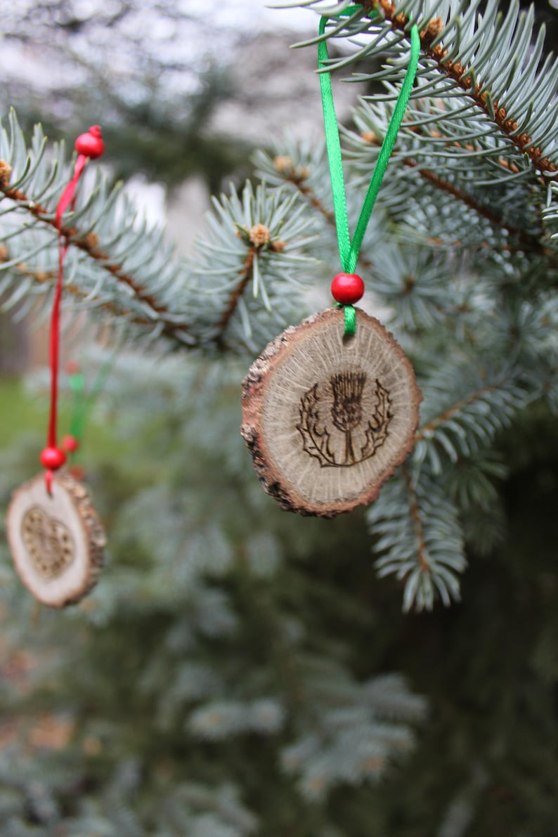 Scottish Thistle Christmas Tree Ornament Live Edge Wooden Etsy