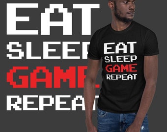 Essen Schlaf Spiel wiederholen T-shirt | Unisex T-shirt | Videospiele Shirt | Jungen Mädchen Shirt | Gamer Bekleidung | Liga der Legenden | Gamer Tshirts