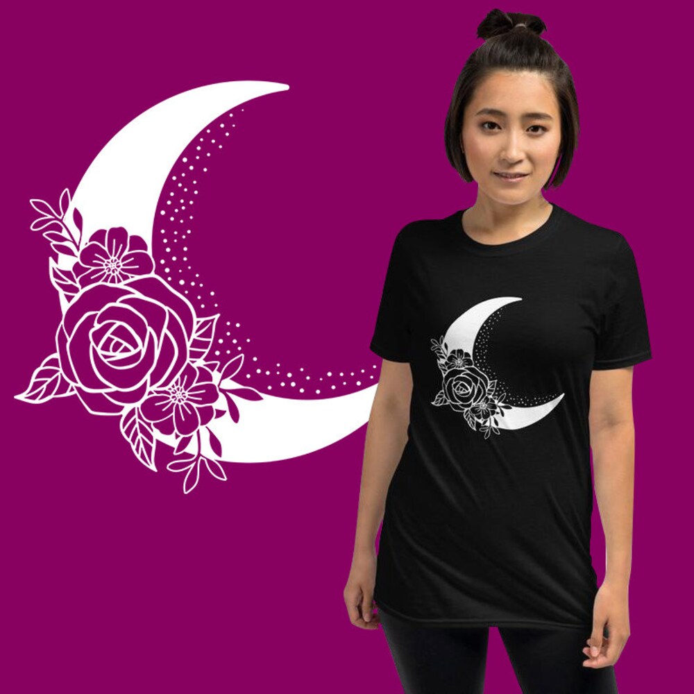 Moon Flower Shirt | Unisex Shirt | Lunar Shirt | Moon Phases Shirt | Gardening Shirt | Wildflower Shirt | Floral Moon Shirt | Crescent Shirt Anlibuy