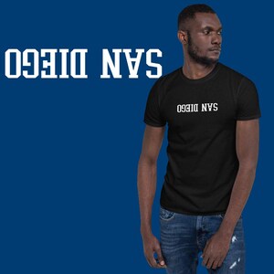 May include: A black t-shirt with white text that reads "SAN DIEGO" on the front.