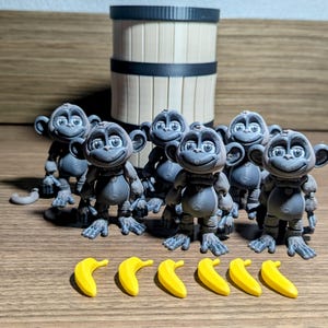 3D Printed Monkey Figure Toy: Barrel of Monkeys Display