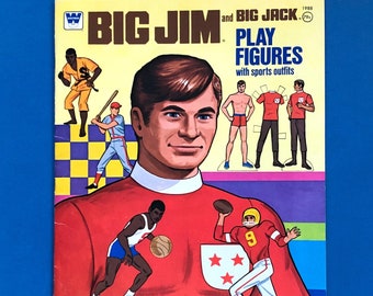 Vintage, ungeschnittenes Papierspielset „Big Jim“ und „Big Jack“ „Spielfiguren mit Sportoutfits“, Papierpuppen, 1976