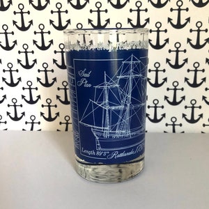 Vintage Glass Tumbler with &quot;Rattlesnake, 1781-1784&quot; Battleship Blueprint Design
