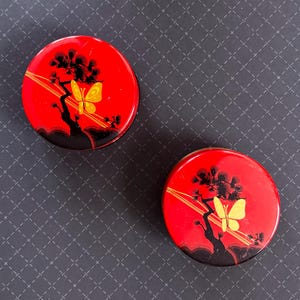 Vintage Typewriter Ribbon Tin Canisters, Red Asian Design, Codo and Webster