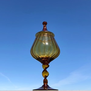 Beautiful Mid-Century Golden Glass Empoli Glass Apothecary Jar with Lid