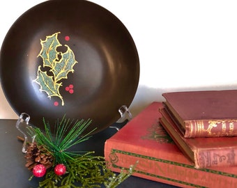 Elegant Mid-Century Modern Courac of Monterey Inlaid Holly Berry Plate