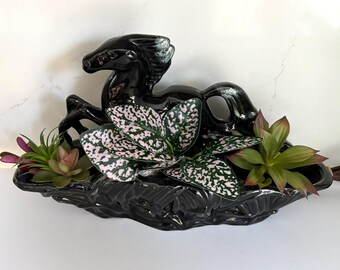 Vintage Ceramic Television Lamp, Black Ceramic Horse