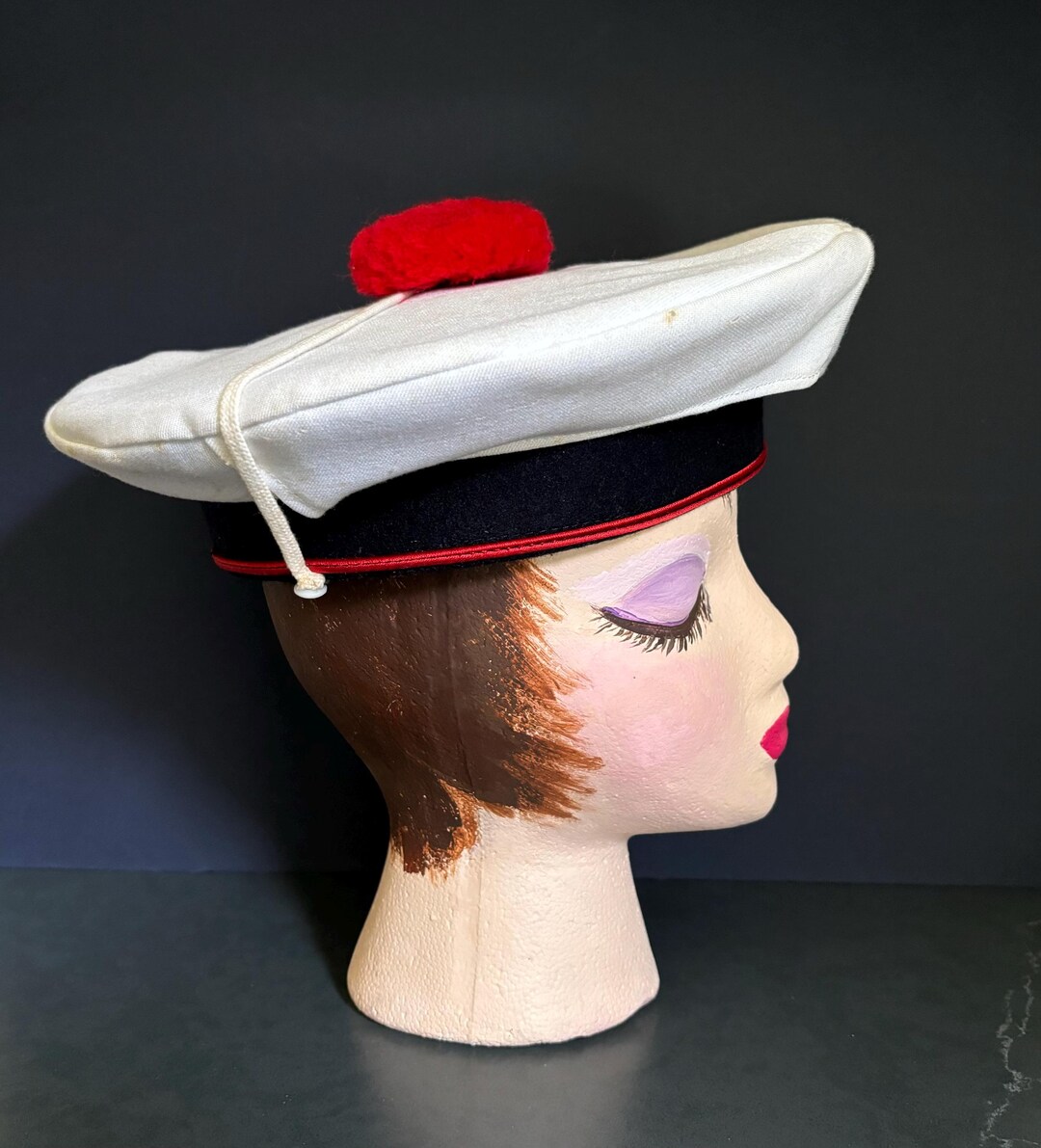 Authentic Vintage French Navy Sailors Hat bachi, White Cover With Pom Pom, Navy Wool Hat With Braid - Etsy Authentic Vintage French Navy Sailors Hat bachi, White Cover With Pom Pom, Navy Wool Hat With Braid - Etsy