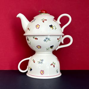 Villeroy und Boch Petit Fleur Charm Porzellan Einzel Teekanne und Tassen Set, zusätzliche Café Au Lait/Cappuccino Tasse