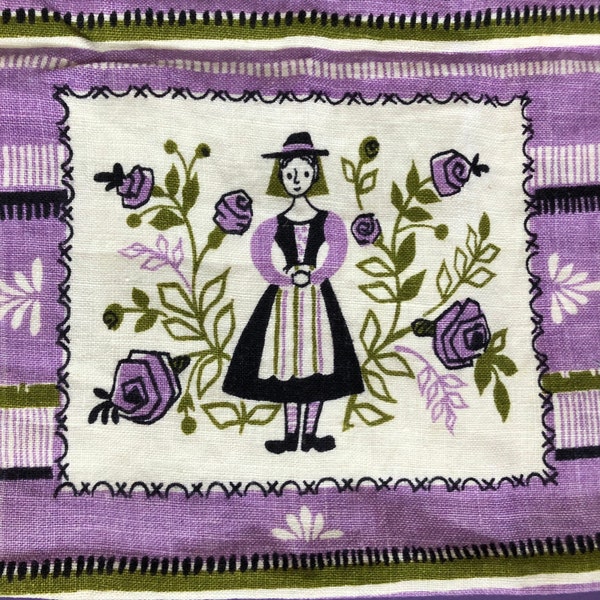 Lovely Lavender Vintage Linen Tea Towel, Pennsylvania Dutch Design