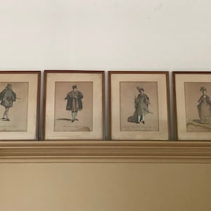 Antique Hand-Colored Rare 18th Century Costume Engravings, Set of Four