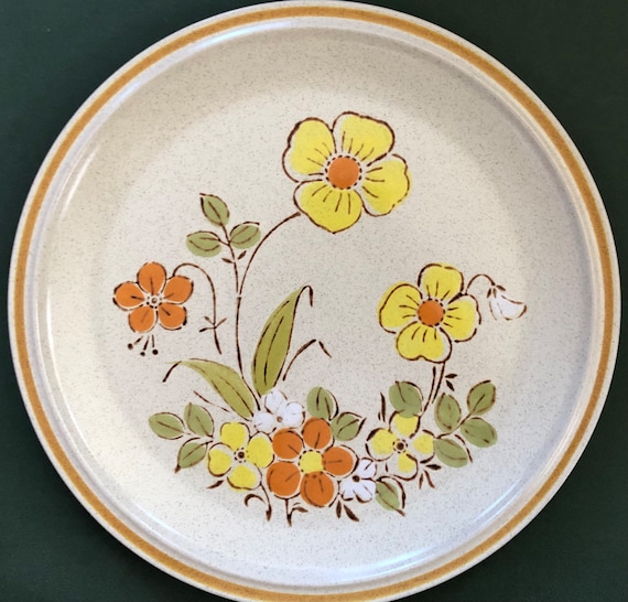 Groovy Hearthside “garden Festival” Stoneware Dinner Plates, Three