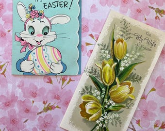 Vintage 1950s Easter Cards, Unsigned Wife, Signed Grandson