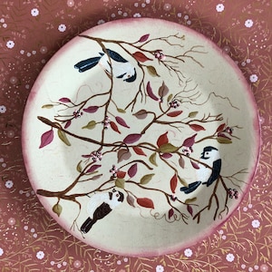 Vintage Hand-Painted Wooden Chickadee Bird Plate