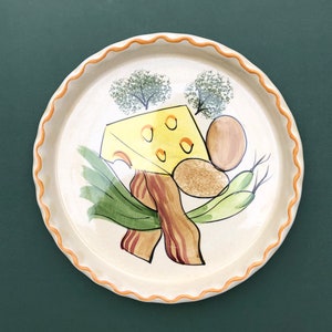 Vintage Mid-Century Hand-Painted Quiche Dish/Cheese Platter