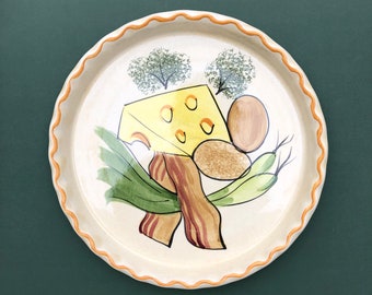 Vintage Mid-Century Hand-Painted Quiche Dish/Cheese Platter