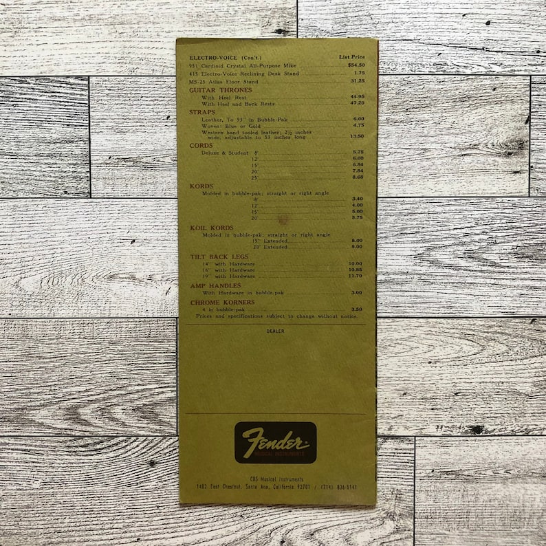 Rare Vintage Fender Guitar Price List, October 1967 Etsy