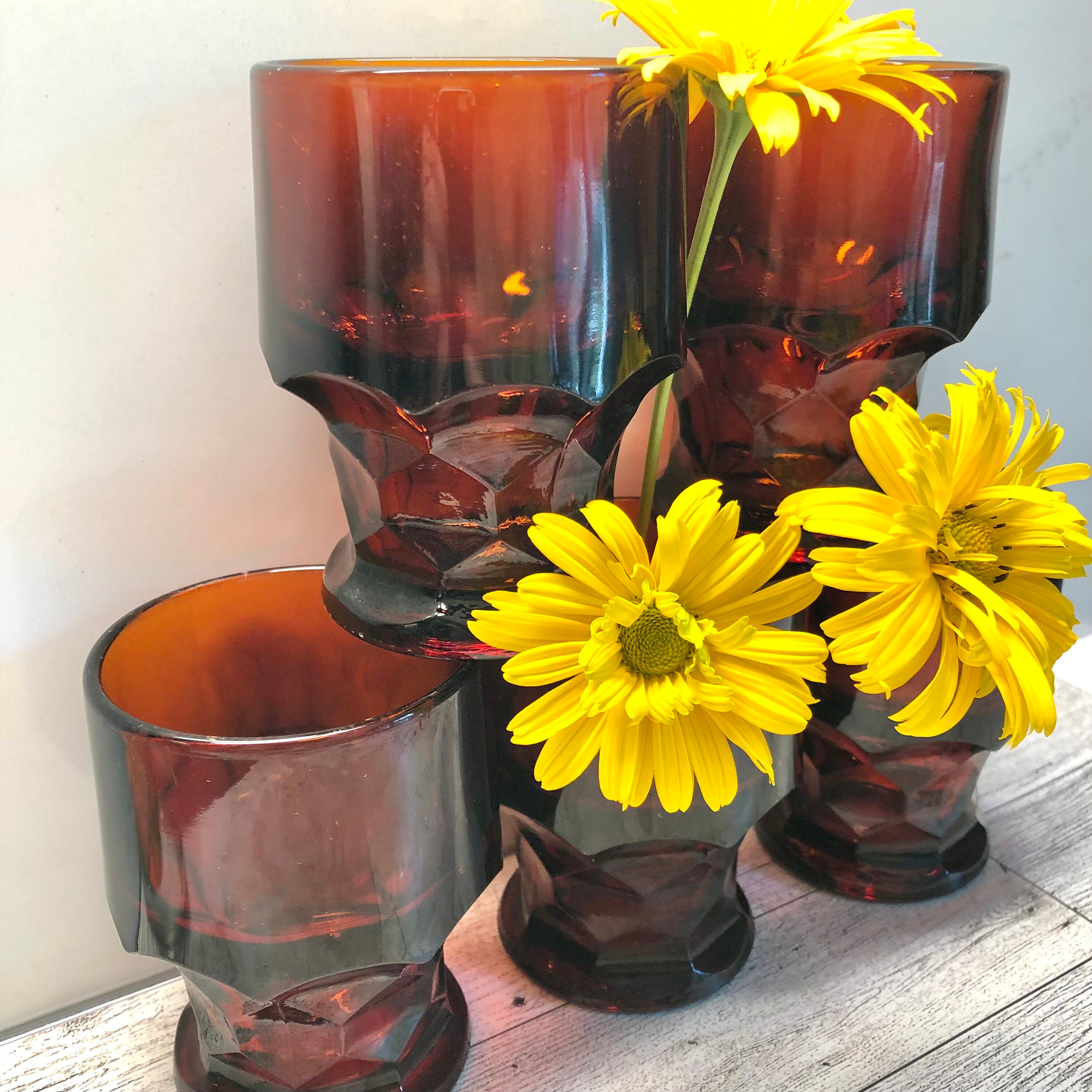 Dark Amber Faceted Glass Tumblers, Set of Five - Etsy