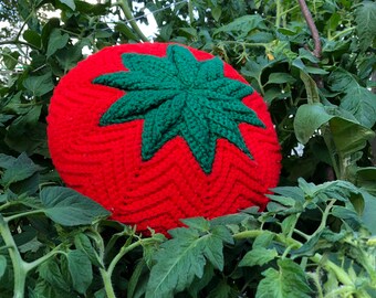 Great Vintage Hand-Crocheted Tomato Pillow