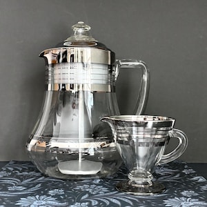 Vintage elegante Glaskaffeemaschine und passendes Milchkännchen, 1940er Jahre, selten