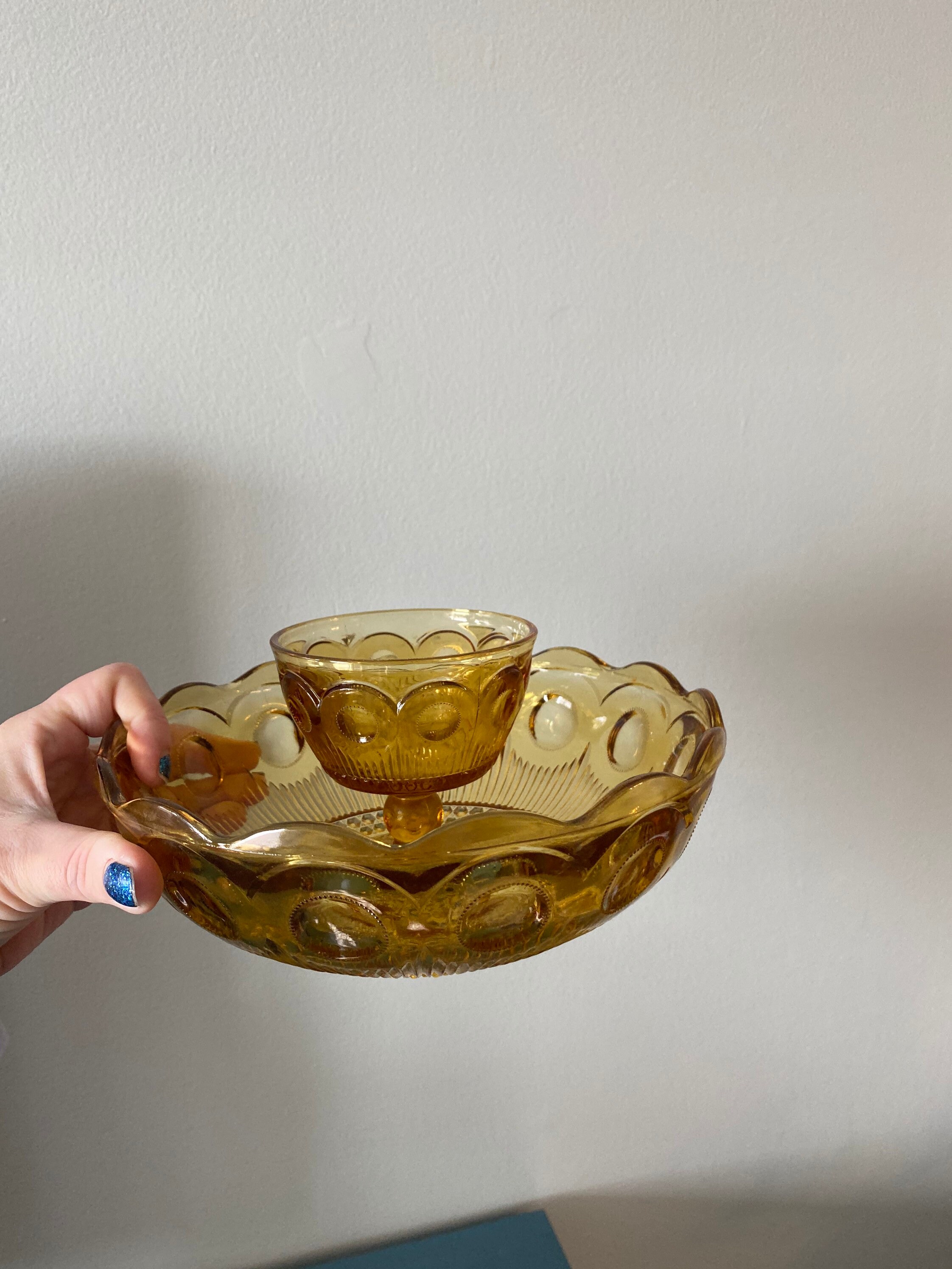 Vintage Amber Glass Chip and Dip Serving Bowl Etsy