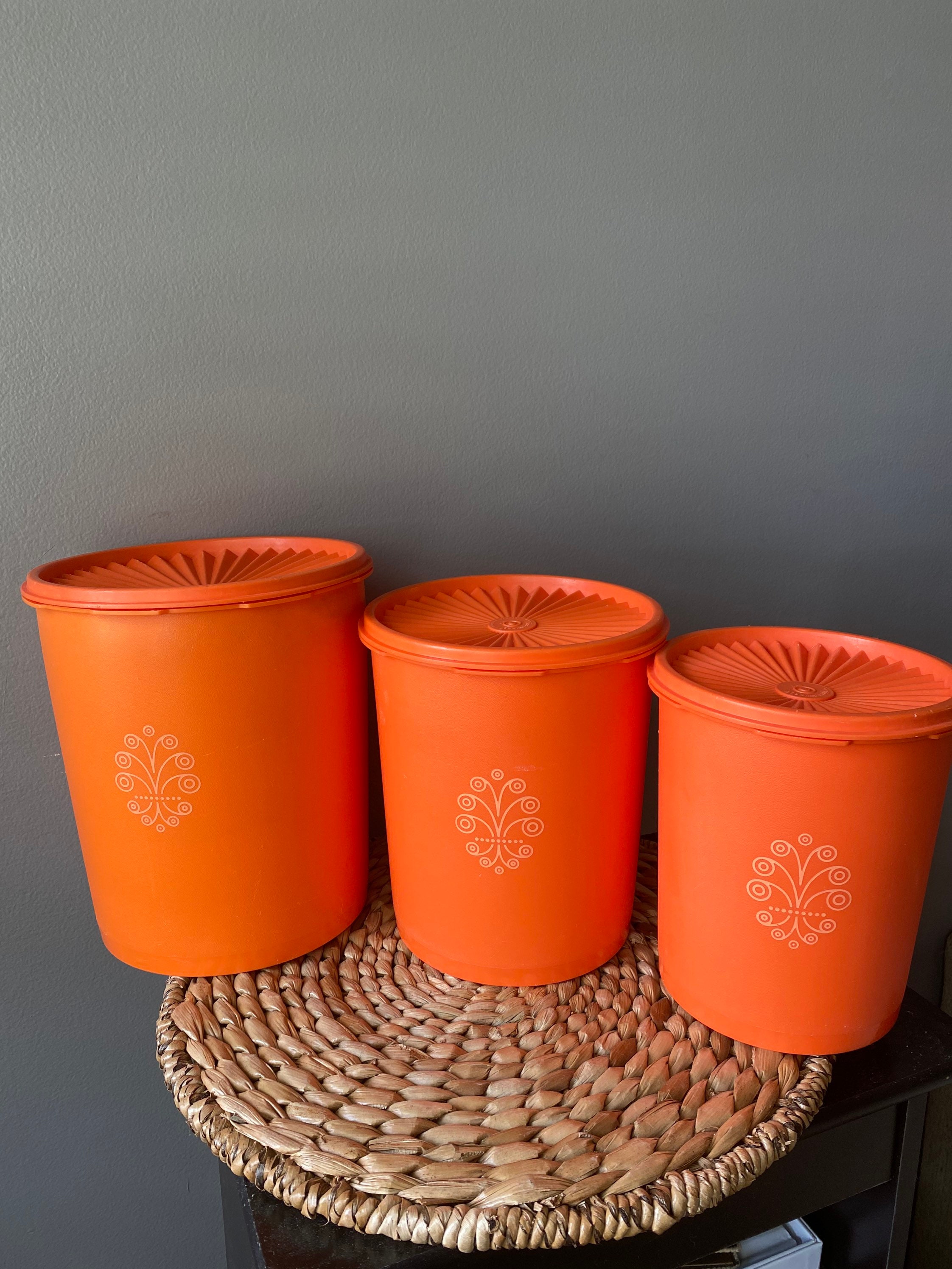 Vintage Tupperware Canister, Orange Lid, 13.5 Cups 3.2 Liters Clear Storage  Container 