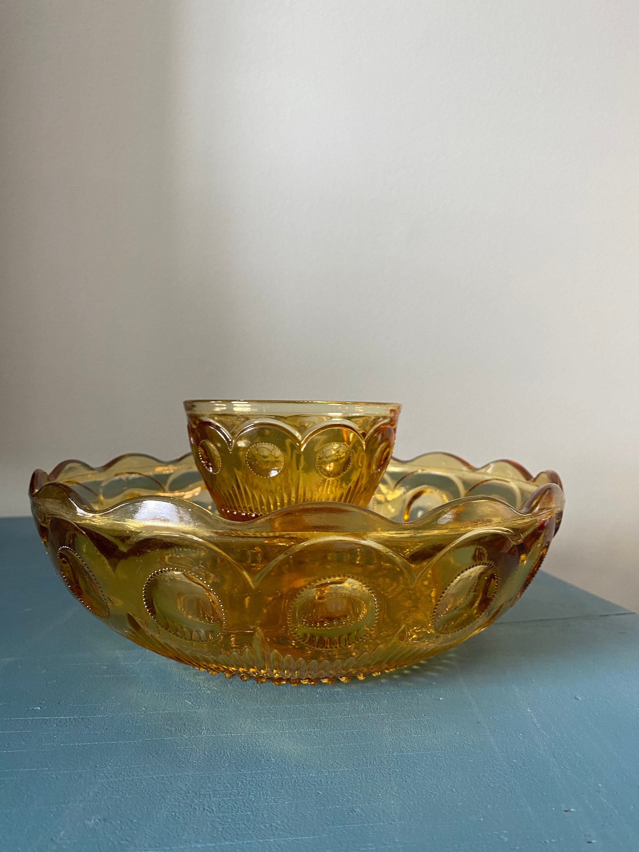 Vintage Amber Glass Chip and Dip Serving Bowl Etsy