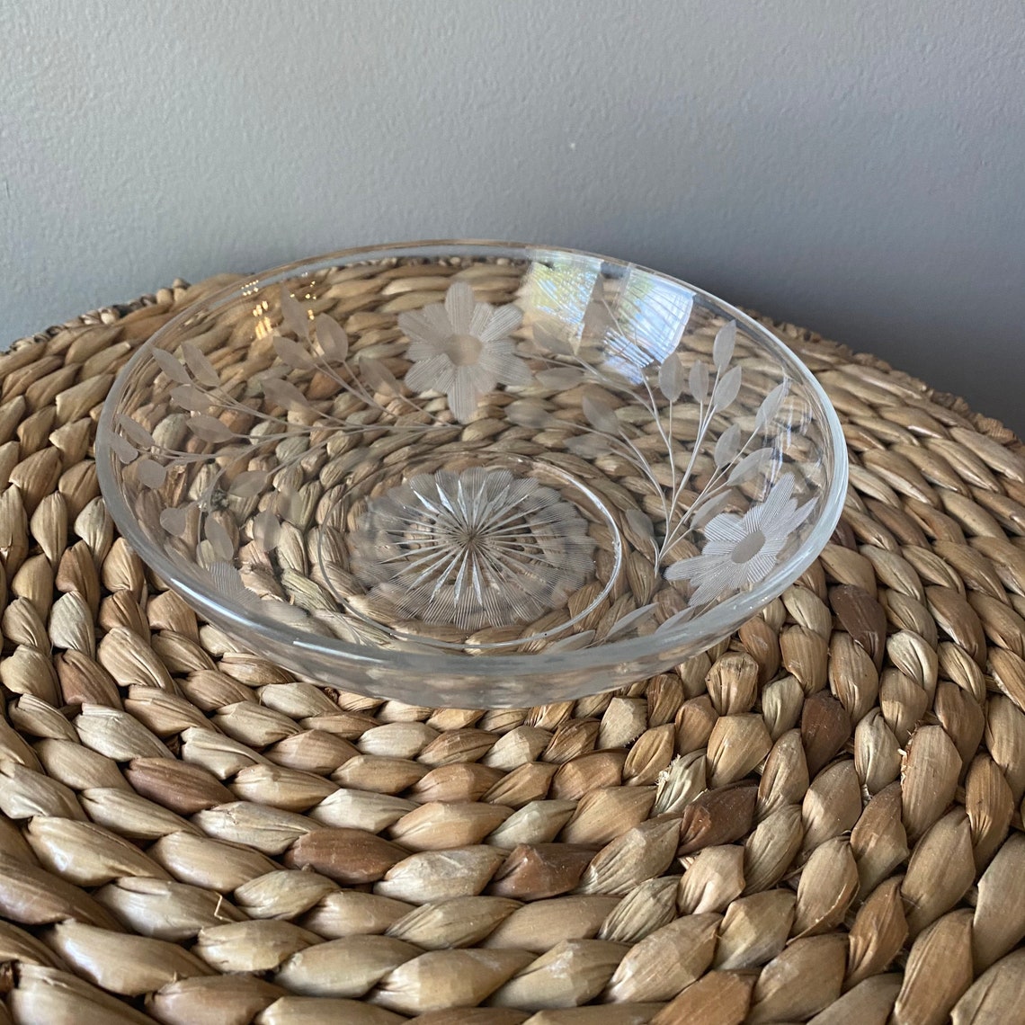 Vintage Etched Crystal Small Serving Bowl Etsy