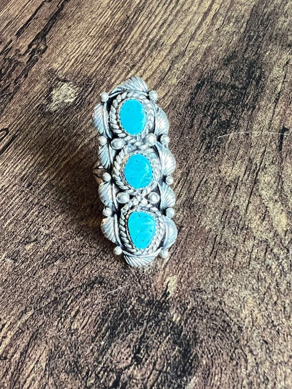 Turquoise 3 stone ring - image 1