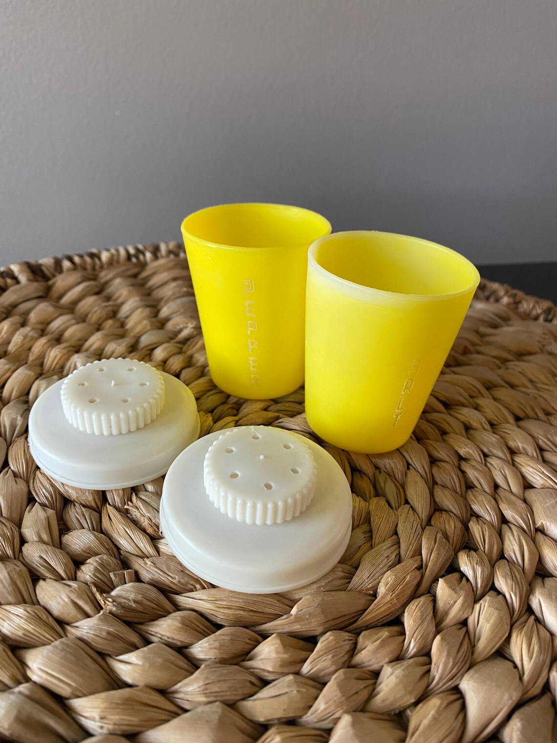 Mid century vintage yellow plastic salt and pepper shakers Etsy