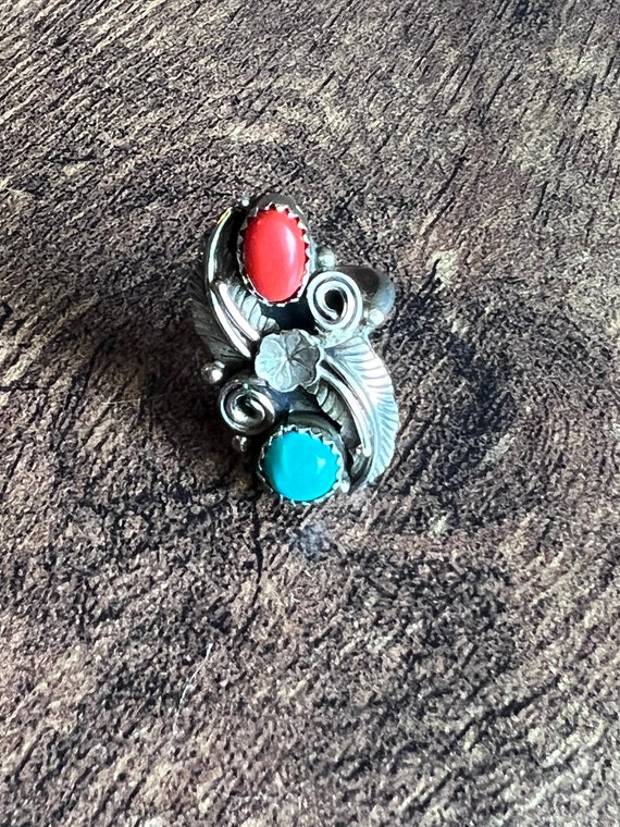 Turquoise and coral ring