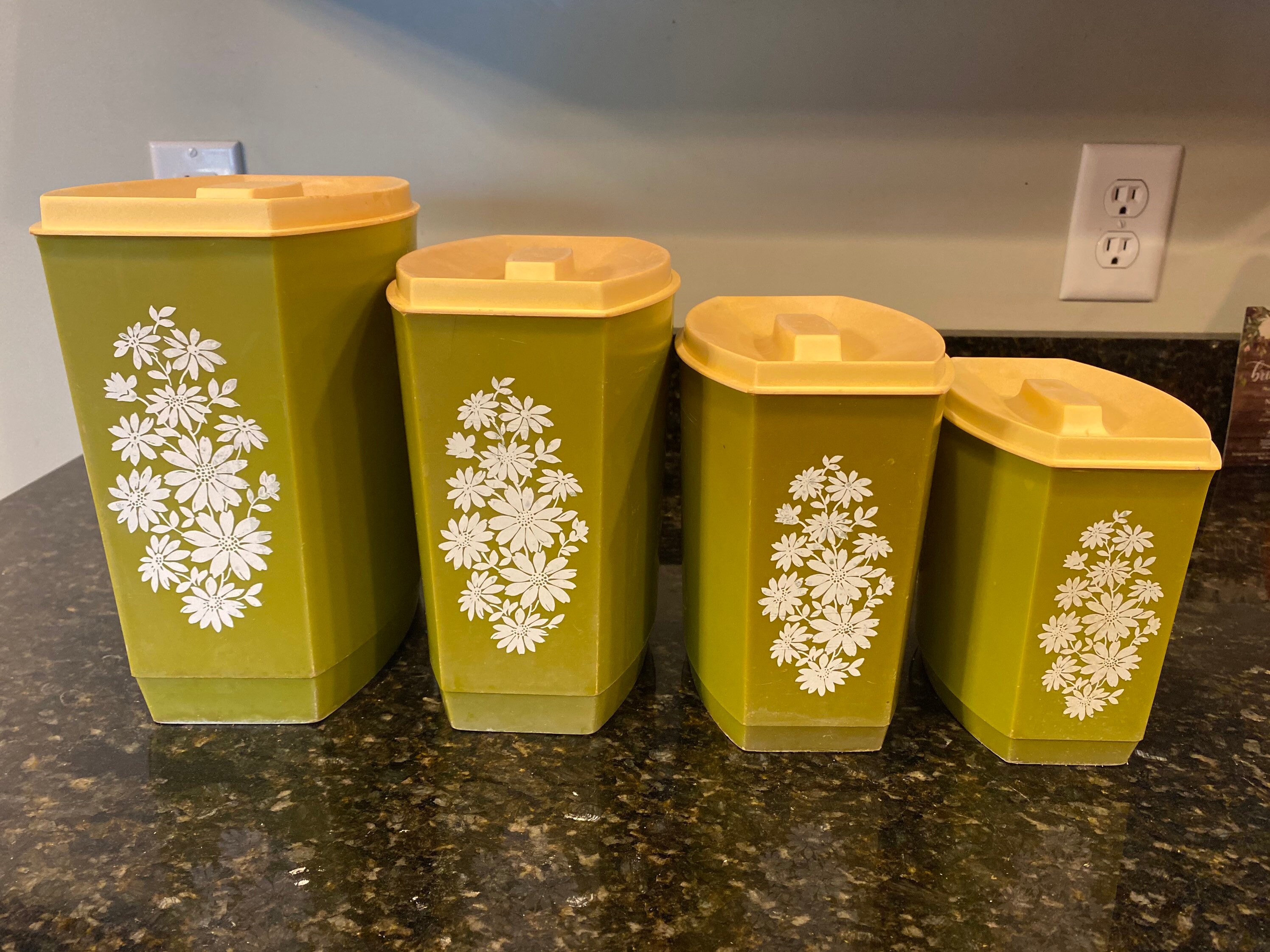 Mid century vintage olive green canister set Etsy